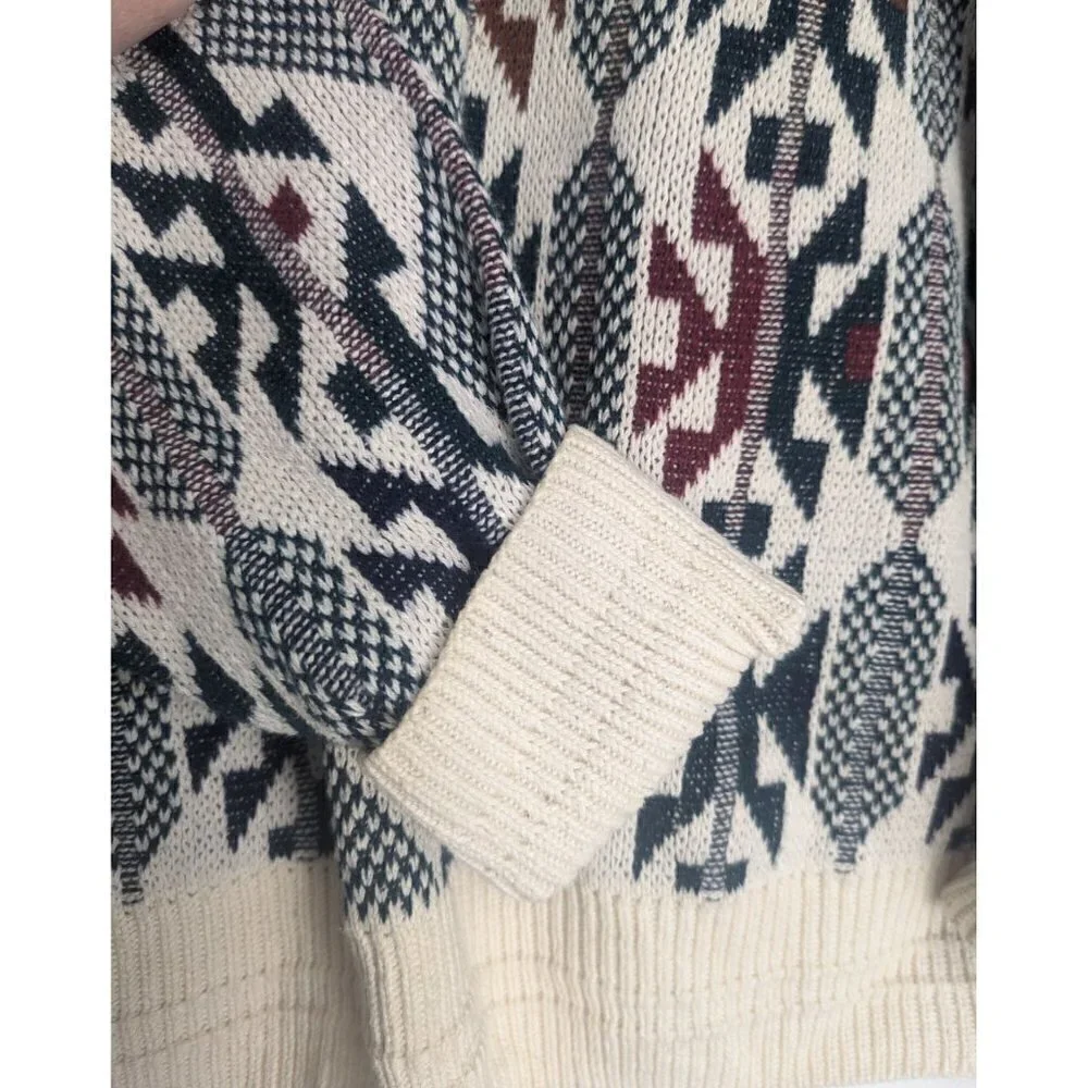 Vintage Jantzen Oversized Sweater Aztec Red Cream Green USA Made Men's Medium